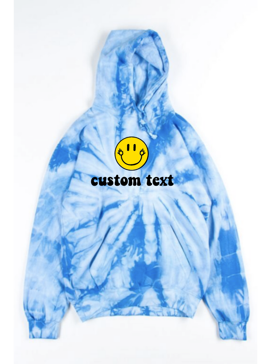 Tie Dye Hoodie with Smiley Face and Custom Text Tailgate NJ