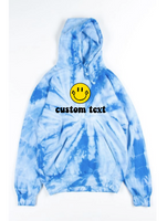 Tie Dye Hoodie with Smiley Face and Custom Text