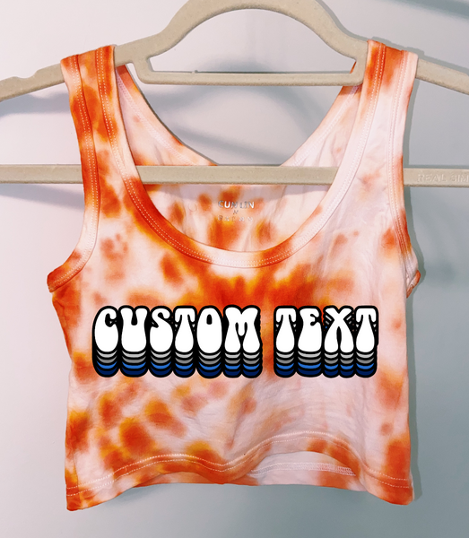 Cute Tailgate/Sorority tank top in 95% cotton, 5% spandex for form fitting style and holds it shape.  Exception spiral hand made tie dye.  Add custom text at checkout