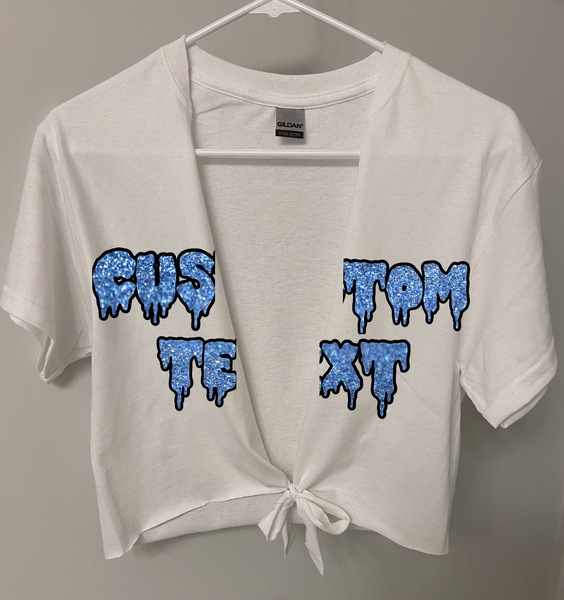 100% heavy cotton by Gildan. Hand cut slit with tie for sorority/tailgating parties.  Add your custom text at check out.