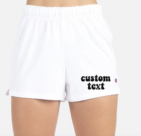 Champion brand with logo athletic shorts. Add custom text at checkout