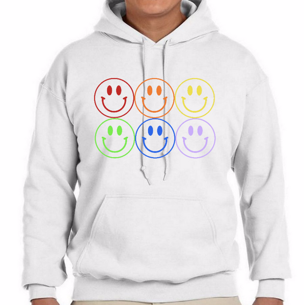 6 Rainbow Smiley Faces on Chest Hoodie