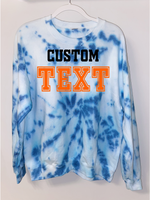 Tailgate/sorority gear in heavy 50% cotton, 50% poly for comfort & durability. Hand tie dyed in spiral design.  Gildan brand  Add your custom text at checkout