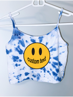 Cute Tailgate/Sorority tank top in 95% cotton, 5% spandex for form fitting style and holds it shape.  Exception spiral hand made tie dye.  Add custom text at checkout