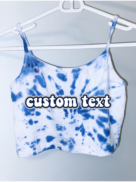 Cute Tailgate/Sorority tank top in 95% cotton, 5% spandex for form fitting style and holds it shape.  Exception spiral hand made tie dye.  Add custom text at checkout