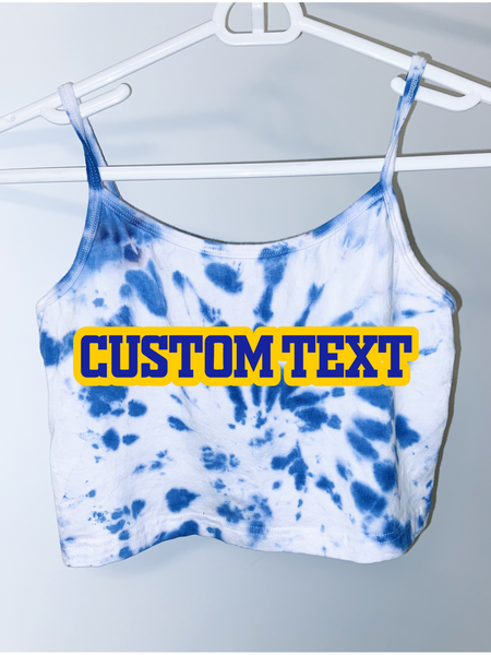 Cute Tailgate/Sorority tank top in 95% cotton, 5% spandex for form fitting style and holds it shape.  Exception spiral hand made tie dye.  Add custom text at checkout