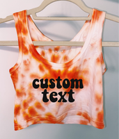 Tailgate/Sorority tank top in 95% cotton, 5% spandex for form fitting  style and holds it shape.  Exception spiral hand made tie dye.  Add custom text at checkout   