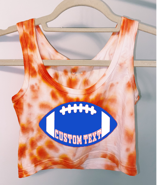 Cute Tailgate/Sorority tank top in 95% cotton, 5% spandex for form fitting style and holds it shape.  Exception spiral hand made tie dye.  Add custom text at checkout