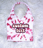 Cute Sorority/Tailgate form fitting halter top made from 95% cotton; 5% spandex for comfort and support.  Hand made exception tie dye spiral  Add custom text at checkout