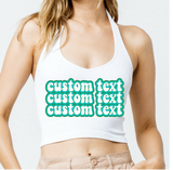 Cute Tailgate/Sorority tank. Thin strap form fitting tank top.  95% cotton 5% spandex.   Tends to run small.  Add your custom text  at checkout