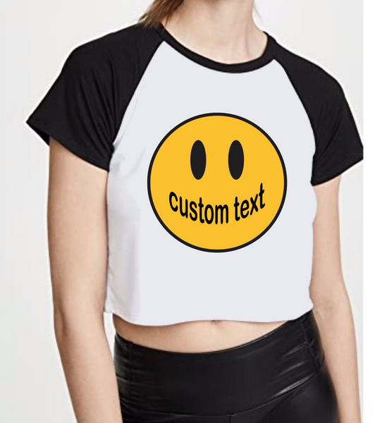 100% combed cotton.  Raglan sleeves cut for stylish tailgating. Can be cropped or super cropped to your style.  ALL BELLY BUTTON LENGTH CROPPED UNLESS SPECIFIED OTHERWISE  Add custom text at checkout