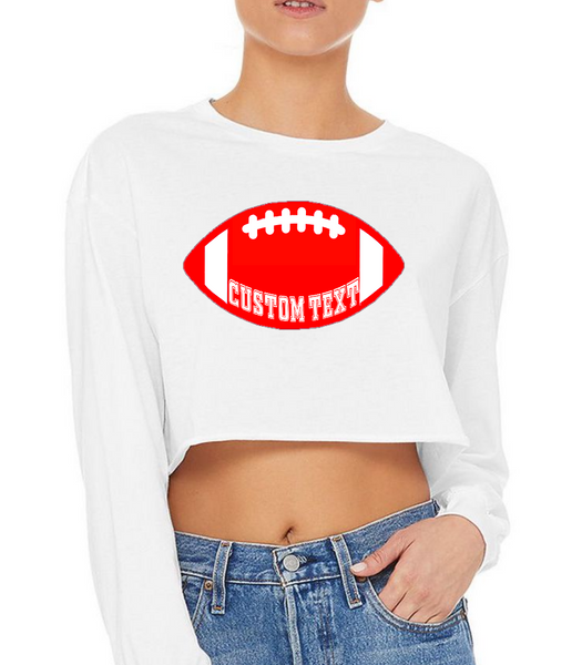 Super cute.  Can be cropped to belly button or super cropped to suit your tailgating/Sorority style. 100% combed heavy cotton by Gildan.  Add your custom text at checkout  