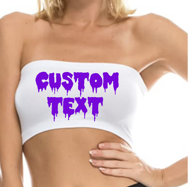 One size fits all.  92% nylon 8% spandex. Hand wash cold water. Tends to run small.  Add your custom text at checkout